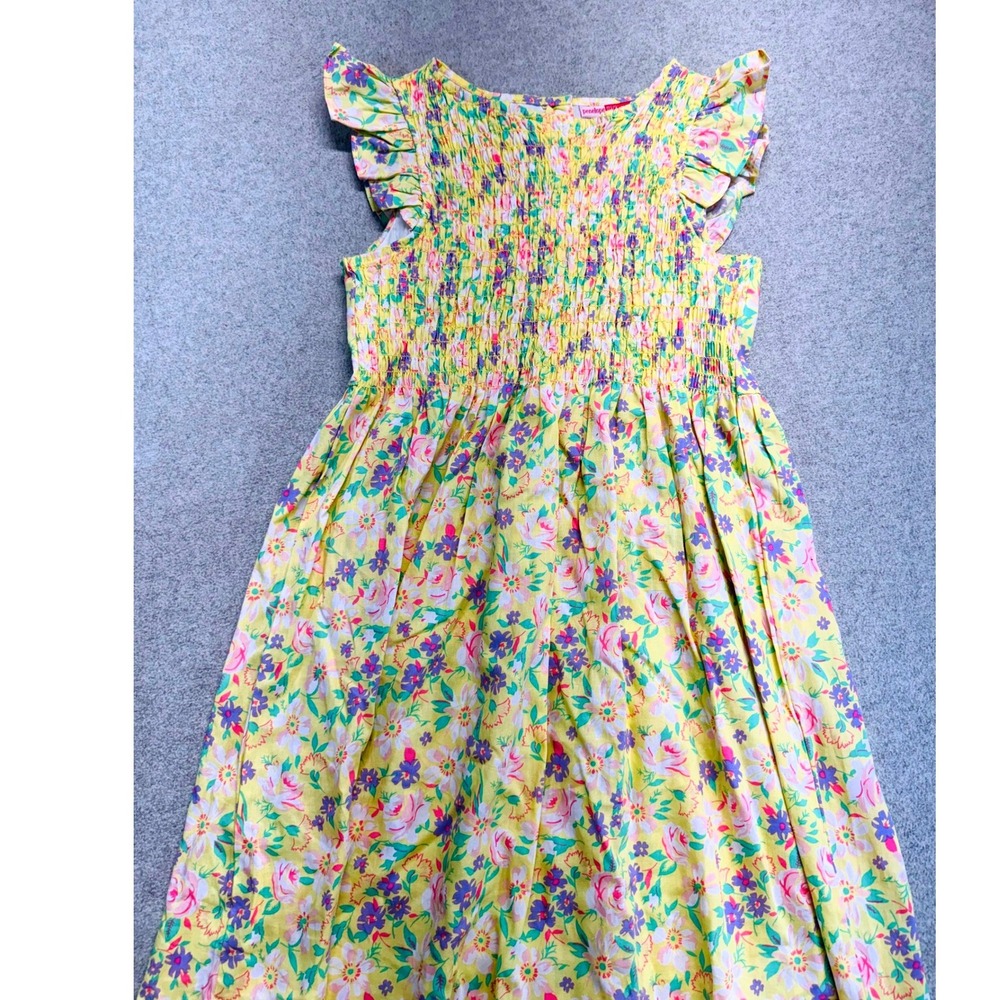 Penelope Mack Girls Size 12 Yellow Floral Smocked Dress Flutter Sleeve‎ Summer - Picture 4 of 10